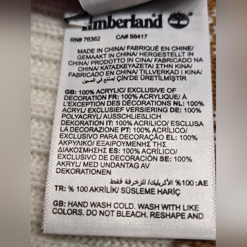 Timberland Buffalo Plaid Knit Scarf Cozy Logo Checkered Tan Cream Cozy OS - Picture 7 of 7